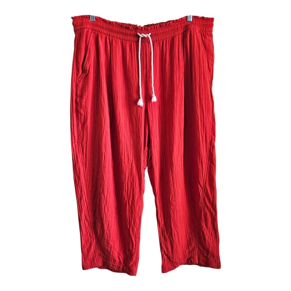 OLD NAVY Women's Plus 3X Pants Barrel Leg Orange Drawstring Gauze Crinkle